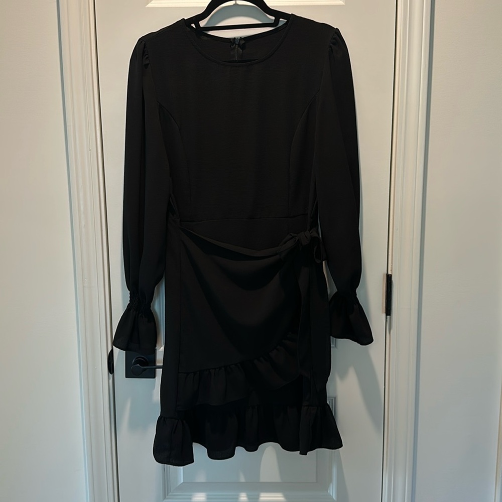 Black Long Sleeve Wrap Dress